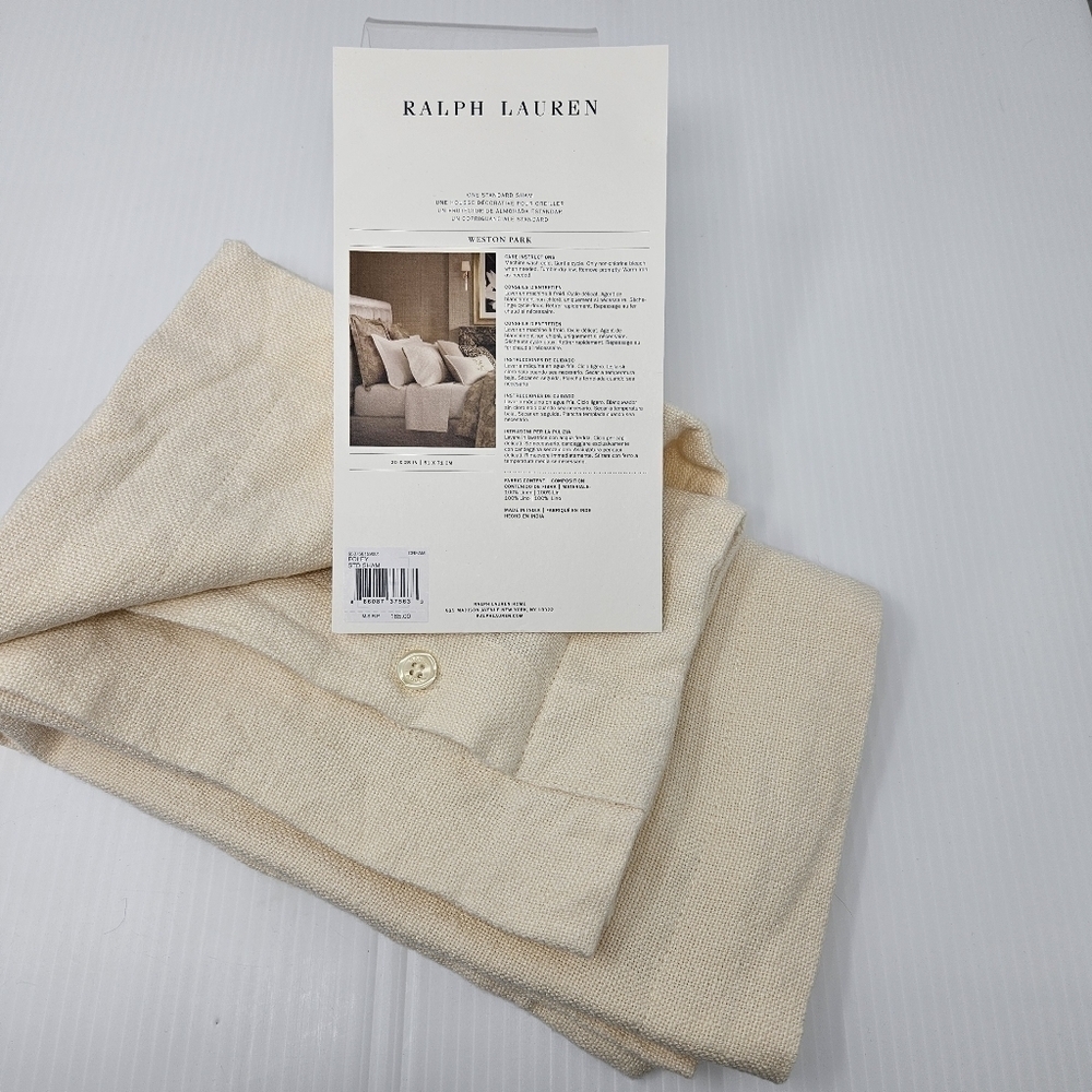 Ralph Lauren Standard Sham Foley Cream Linen 20 x 28 Neutral Natural Bedding